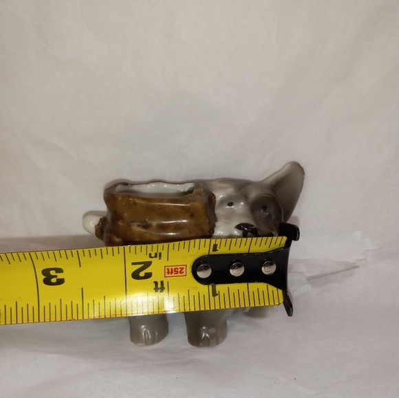 Japan Porcelian Ceramic Miniature Yorkie Dog w/Boot Toothpick Holder Gray &Brown - Picture 5 of 6